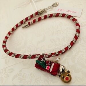 🎄Betsey Johnson Rhinestone Candy Cane Holiday Truck Necklace